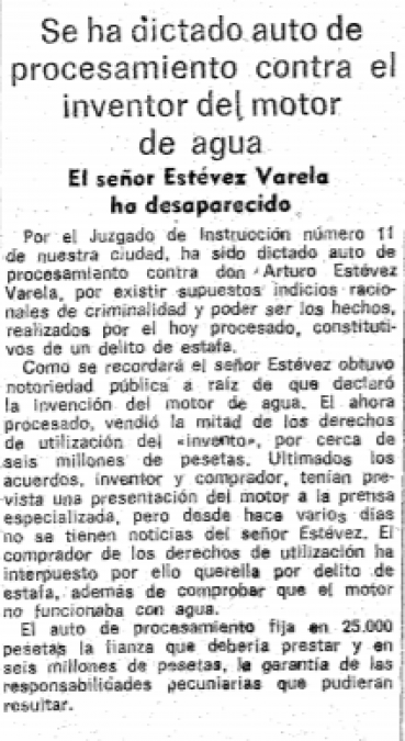 Sentencia contra Arturo Estévez Varela y su Motor de Agua